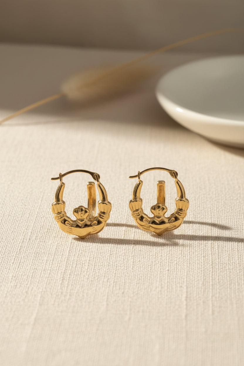 Arracadas Claddagh Tradicionales en Oro 14K